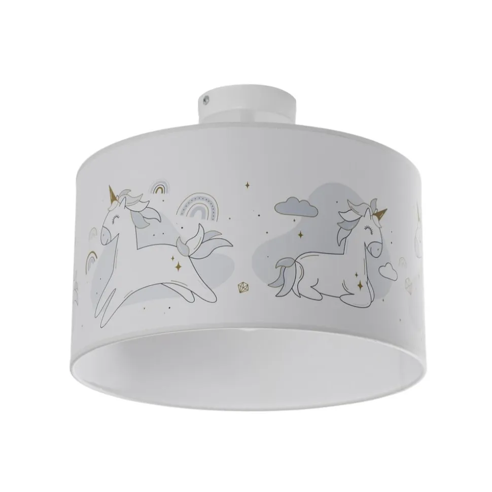 Hængelampe Mila, Ø 35 cm, stof, enhjørninger, E27