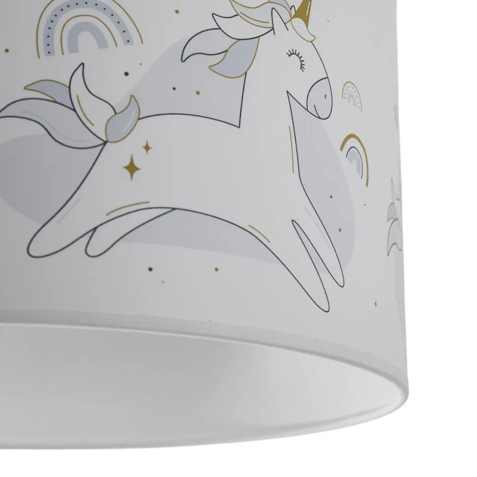 Hængelampe Mila, Ø 35 cm, stof, enhjørninger, E27