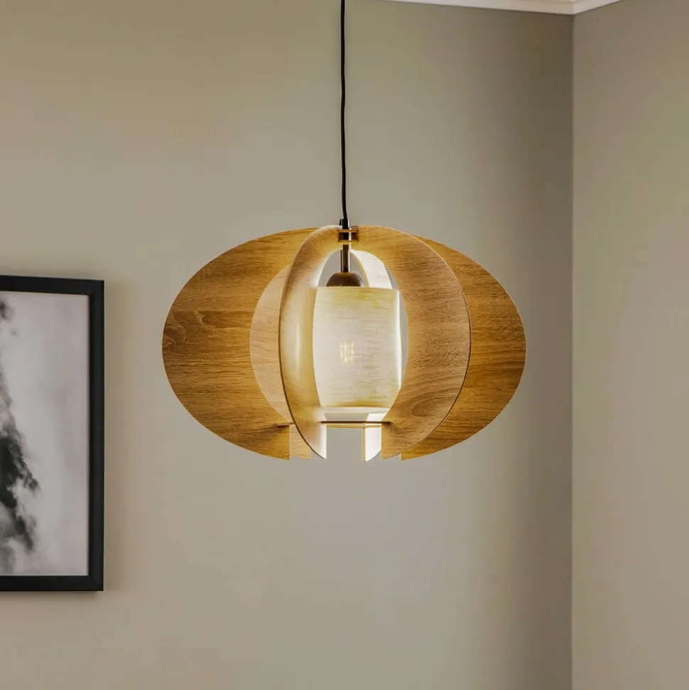 Hængelampe Modern C M med trælameller Ø 50 cm