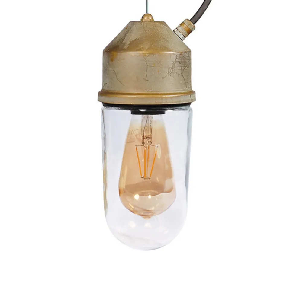 Hængelampe 1951N, antik messing, lige glas, klar