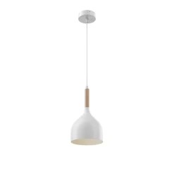 Hængelampe Noak, hvid/naturtræ, Ø 17 cm