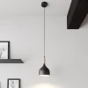 Hængelampe Noak, sort/naturtræ, Ø 17 cm