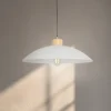 Hængelampe OHANA, opalglas, egetræ, Ø 40 cm, E27