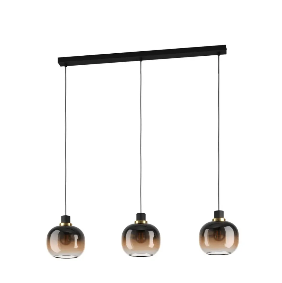 Hængelampe Oilella, sortbrun, længde 95 cm, glas, 3 lyskilder.