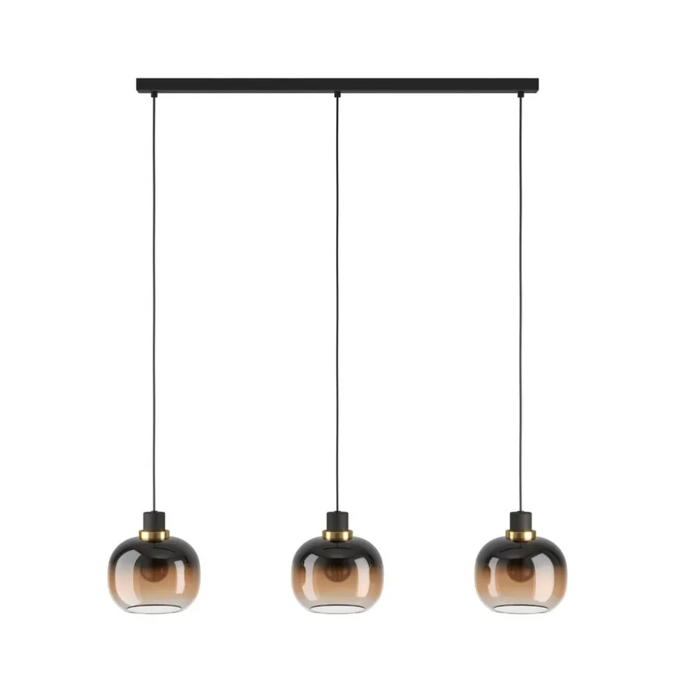 Hængelampe Oilella, sortbrun, længde 95 cm, glas, 3 lyskilder.