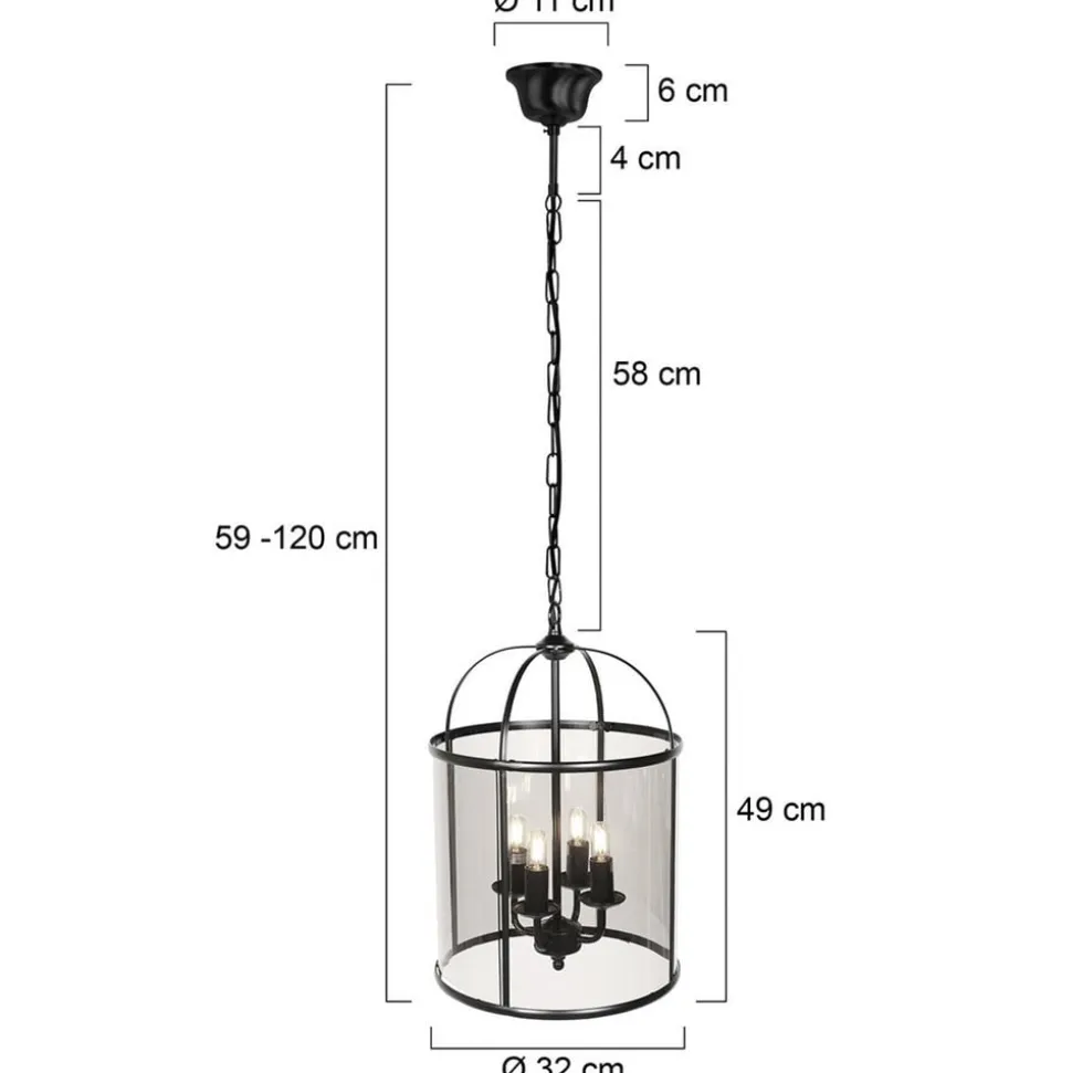 Hængelampe Pimpernel, Ø 32 cm, sort, glas røggrå