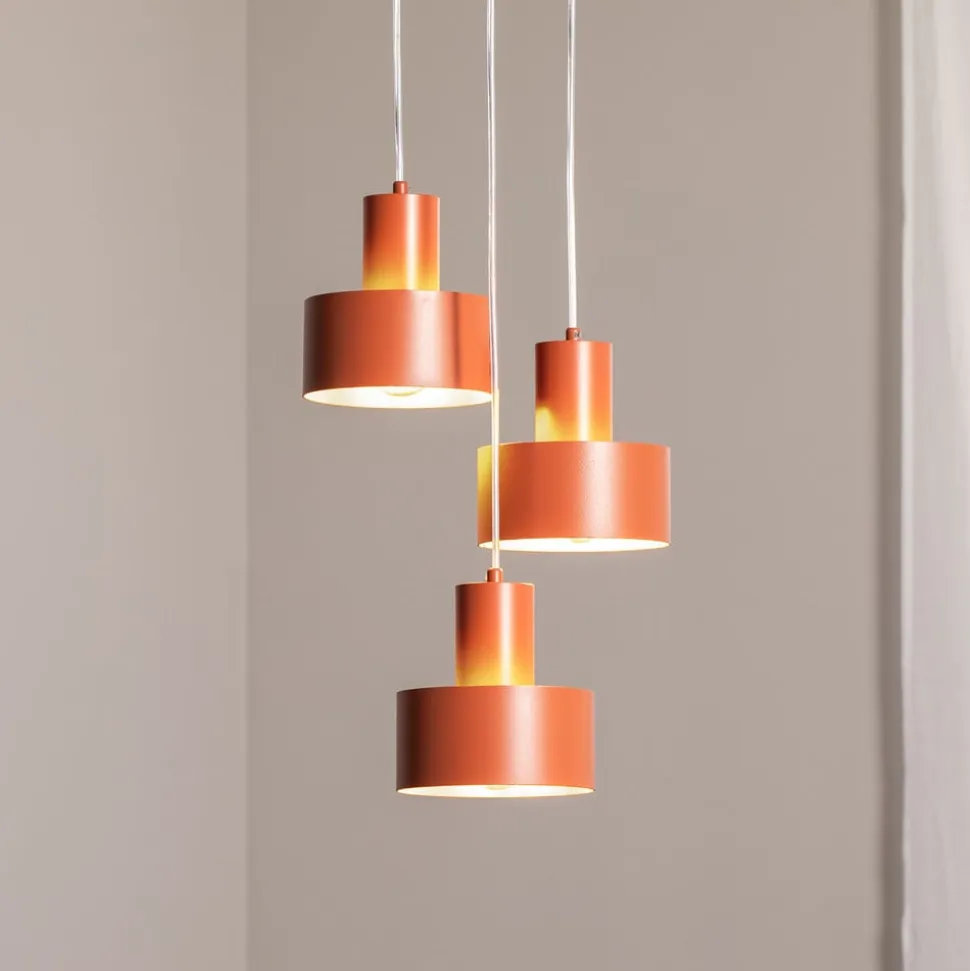 Hængelampe Rif 3, teglrød, rund, 3 lyskilder, Ø 33 cm