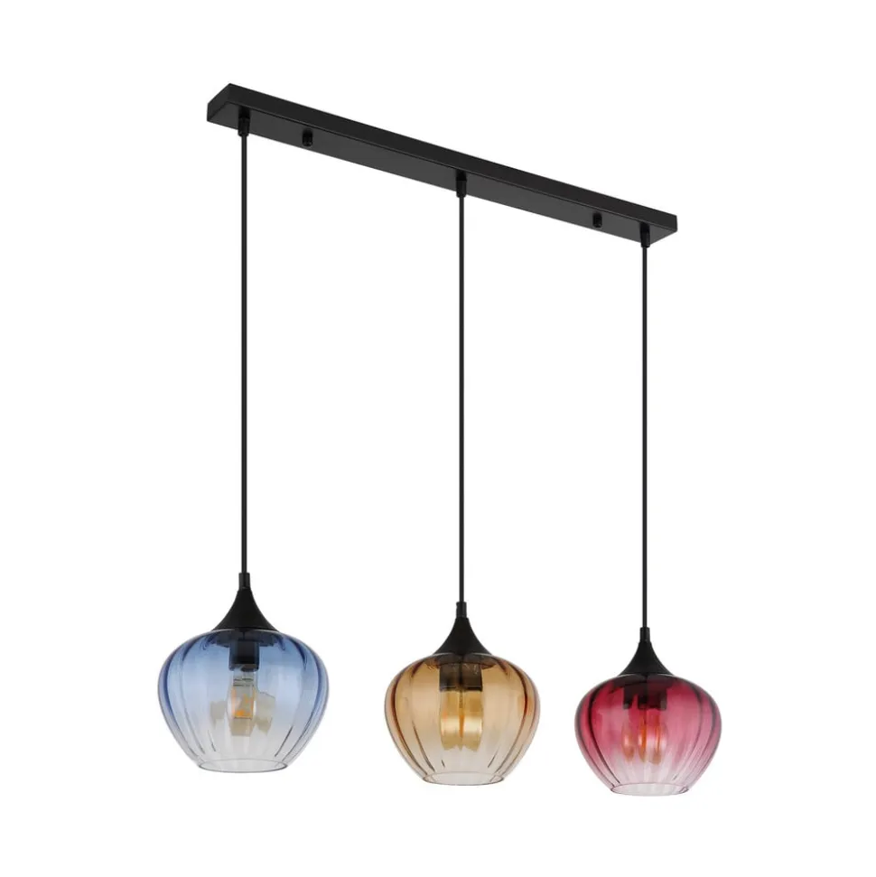 Hængelampe Sander, længde 80 cm, farvet, glas, 3 lyskilder.