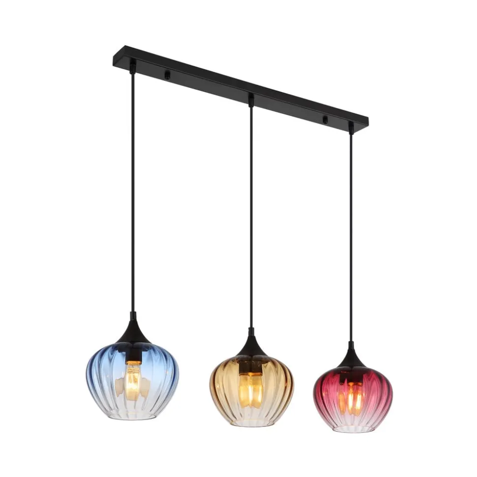 Hængelampe Sander, længde 80 cm, farvet, glas, 3 lyskilder.