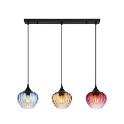 Hængelampe Sander, længde 80 cm, farvet, glas, 3 lyskilder.