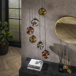 Hængelampe Stellar, guld/sølv/kobber, Ø 50 cm, glas 6 lyskilder.