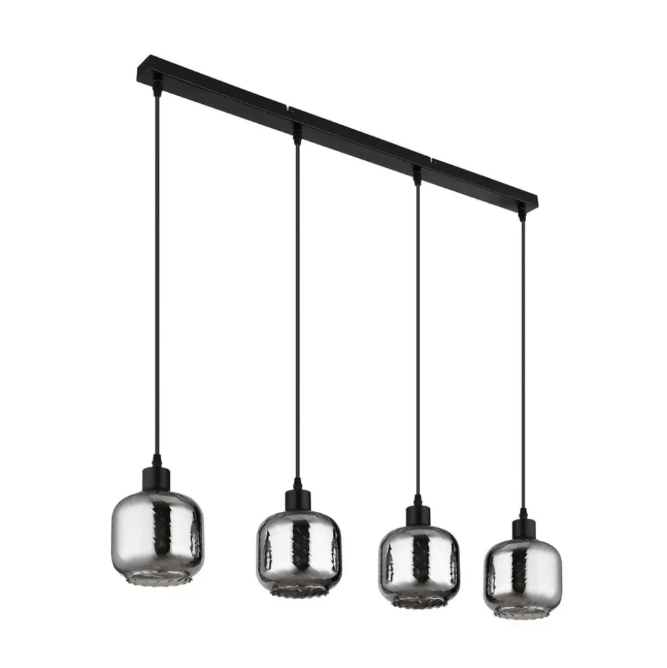 Hængelampe Xia, længde 89 cm, røggrå, 4 lyskilder, glas