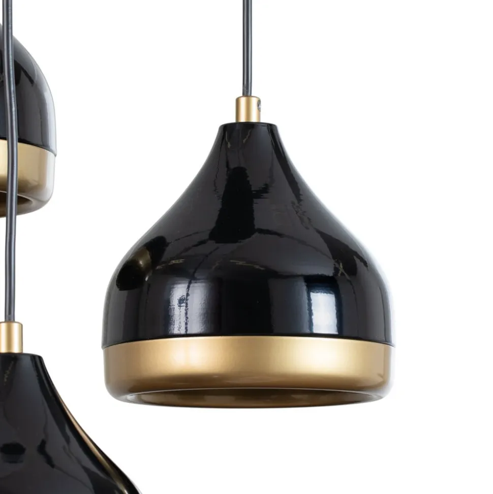 Hængelampe Yildo, 3 lyskilder, sort/guld, rund, Ø37 cm