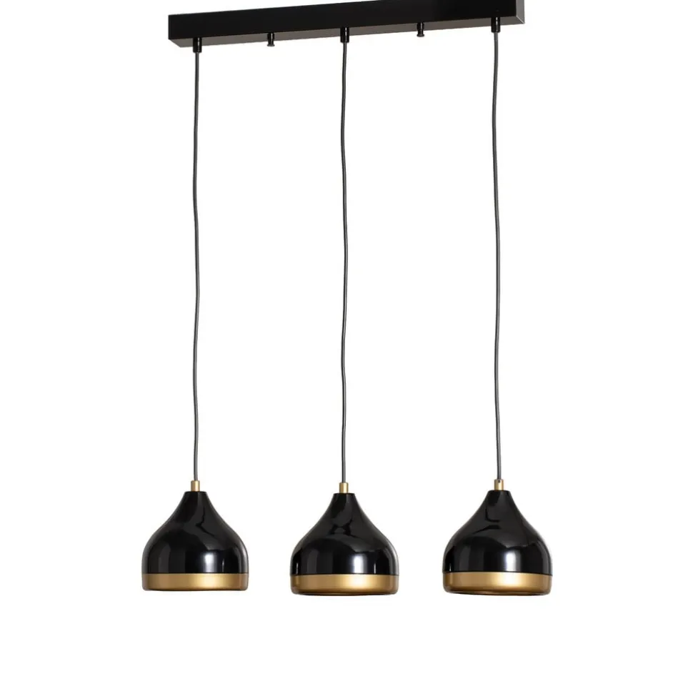 Hængelampe Yildo, lineær, 3 lyskilder, sort/guld, metal