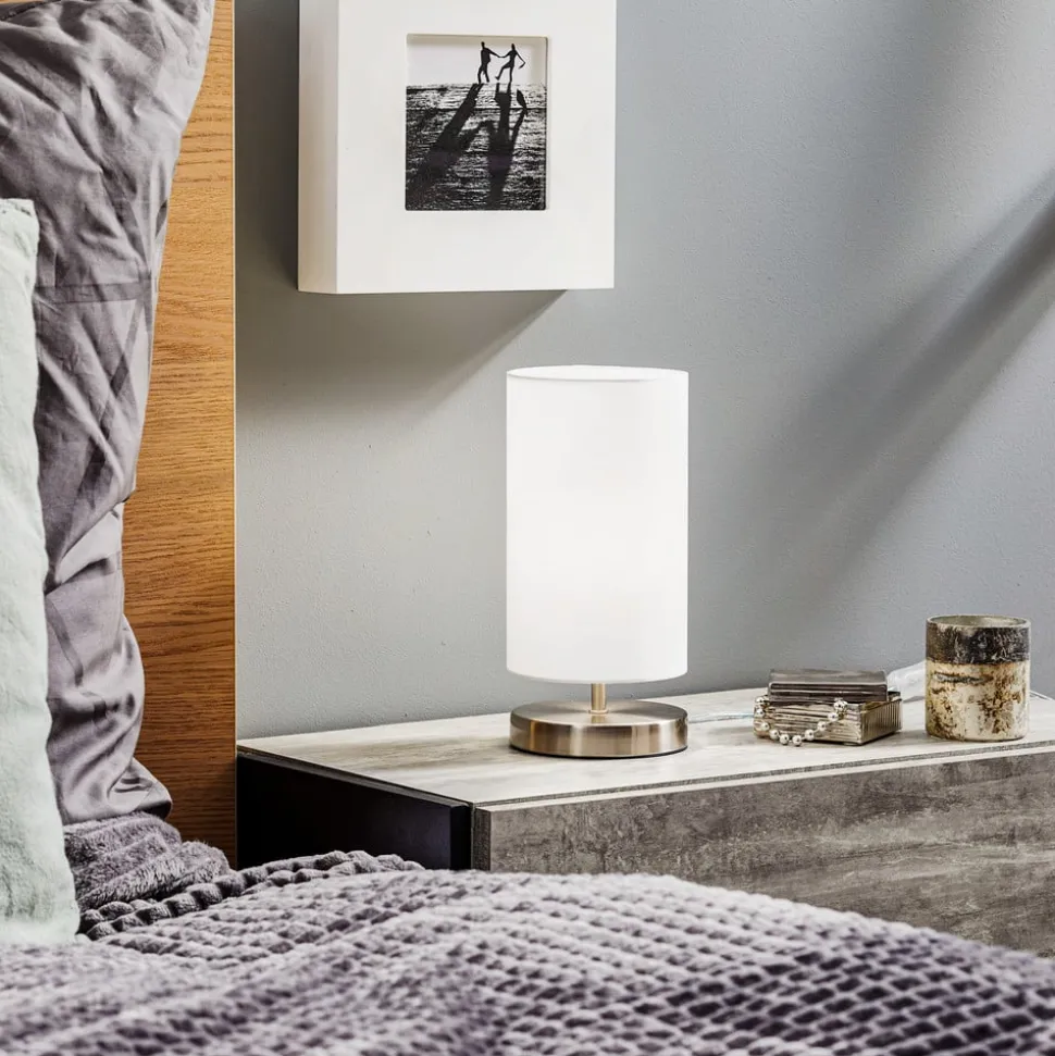 Hvid tekstil bordlampe Clarie