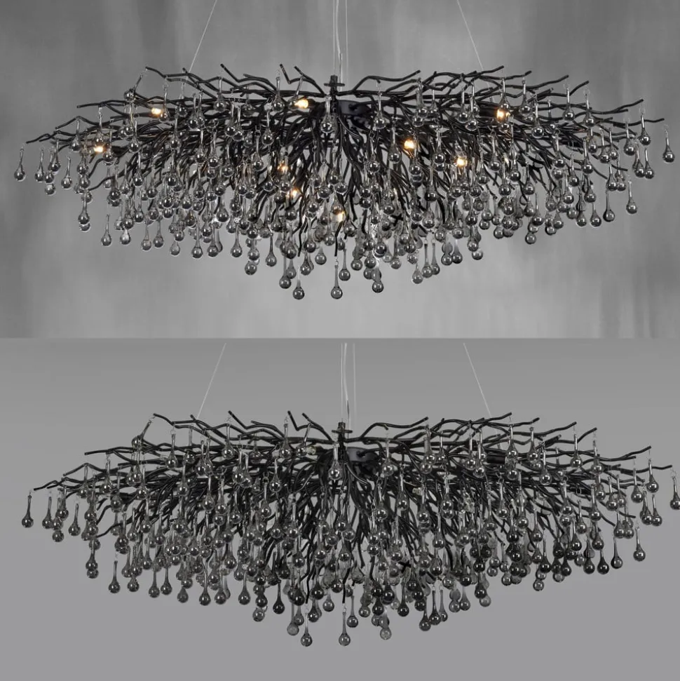 Icicle lysekrone, sort, glasophæng, længde 150 cm
