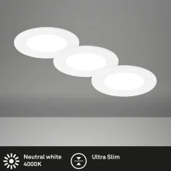 Indbygningslampe Jeft, Ø 9 cm, hvid, sæt med 3, tænd/sluk, fast