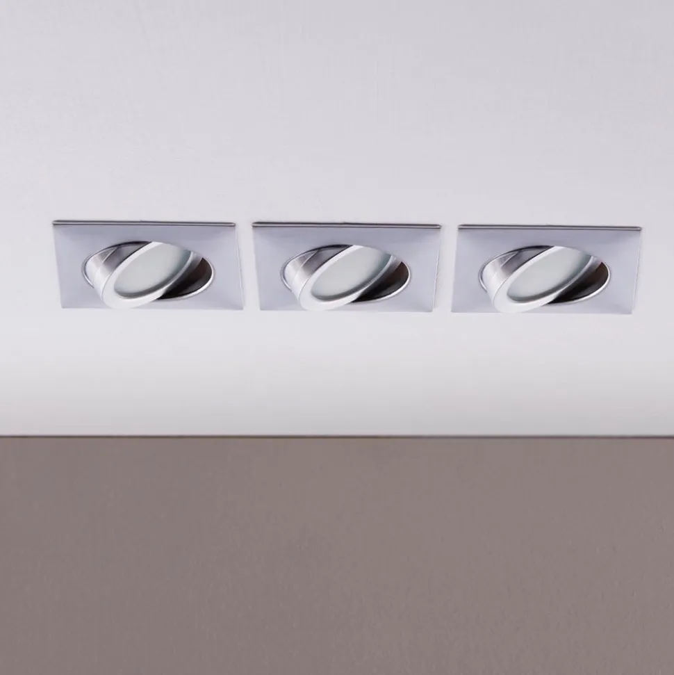 Indbygningslamper i krom med LED, kantet sæt med 3 stk