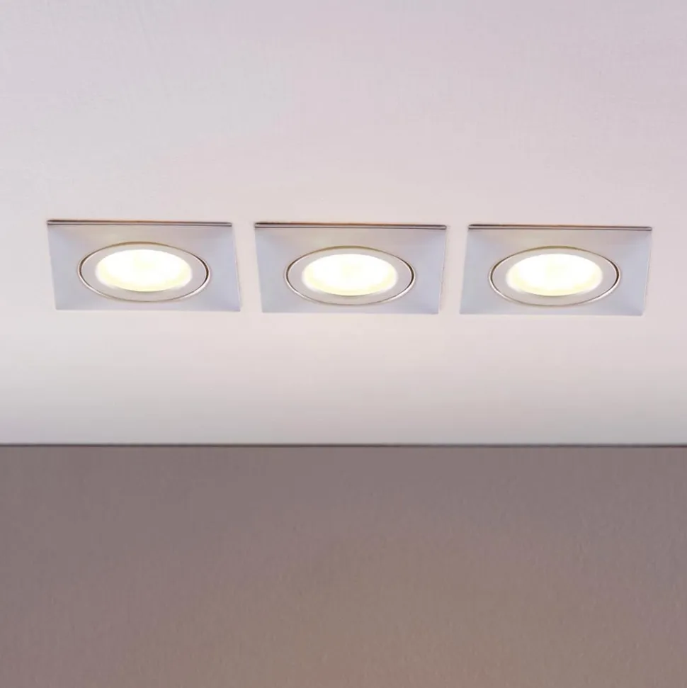 Indbygningslamper i krom med LED, kantet sæt med 3 stk