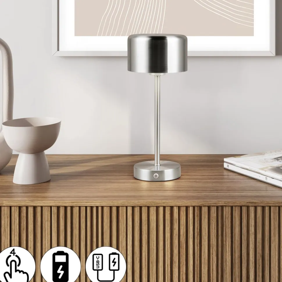 Jeff LED-bordlampe, nikkelfarvet, højde 30 cm, metal