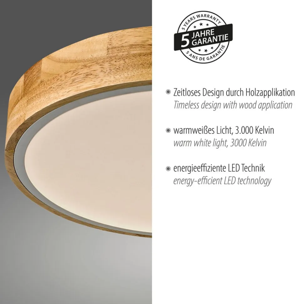 JUST LIGHT. Bila LED-loftslampe, hvid, Ø 32 cm, træ