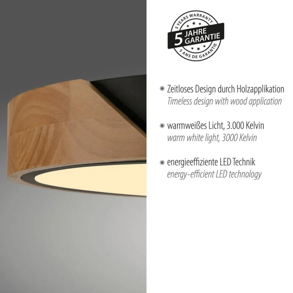 JUST LIGHT. Bila LED-loftslampe, sort, Ø 32 cm, træ