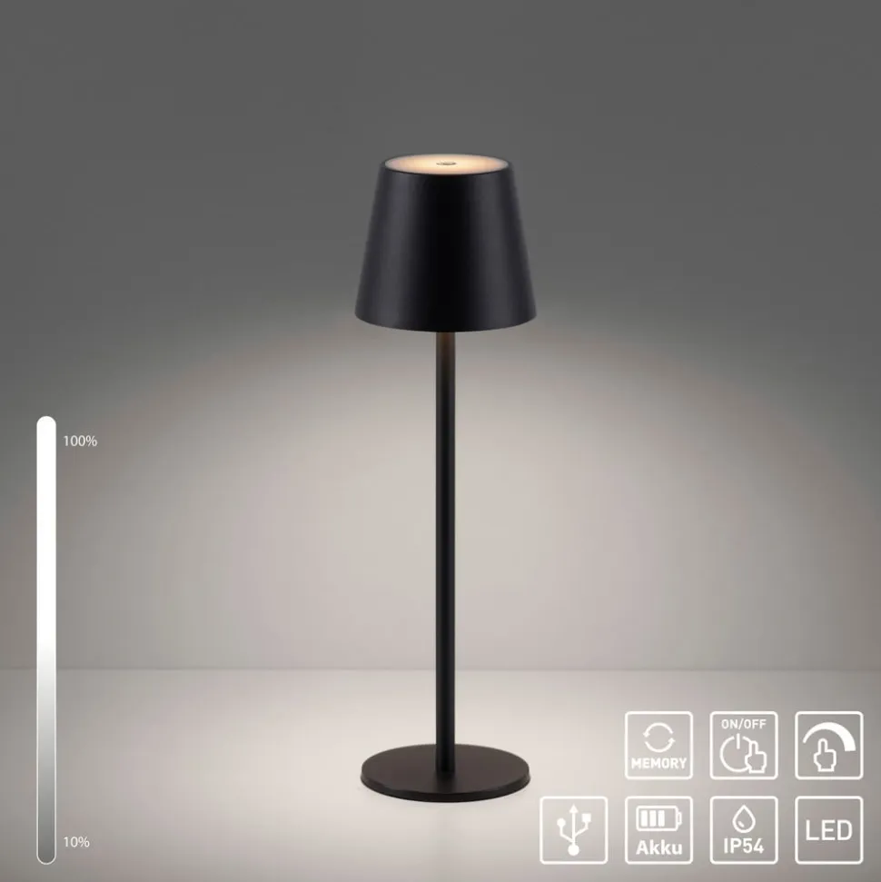JUST LIGHT. Euria LED-bordlampe, sort, jern IP54