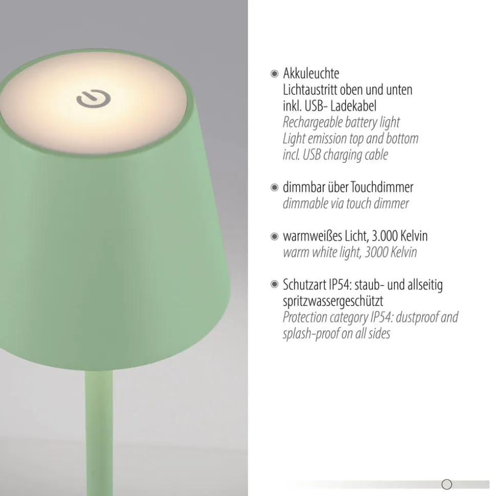 JUST LIGHT. Euria LED-bordlampe, grøn, jern, IP54