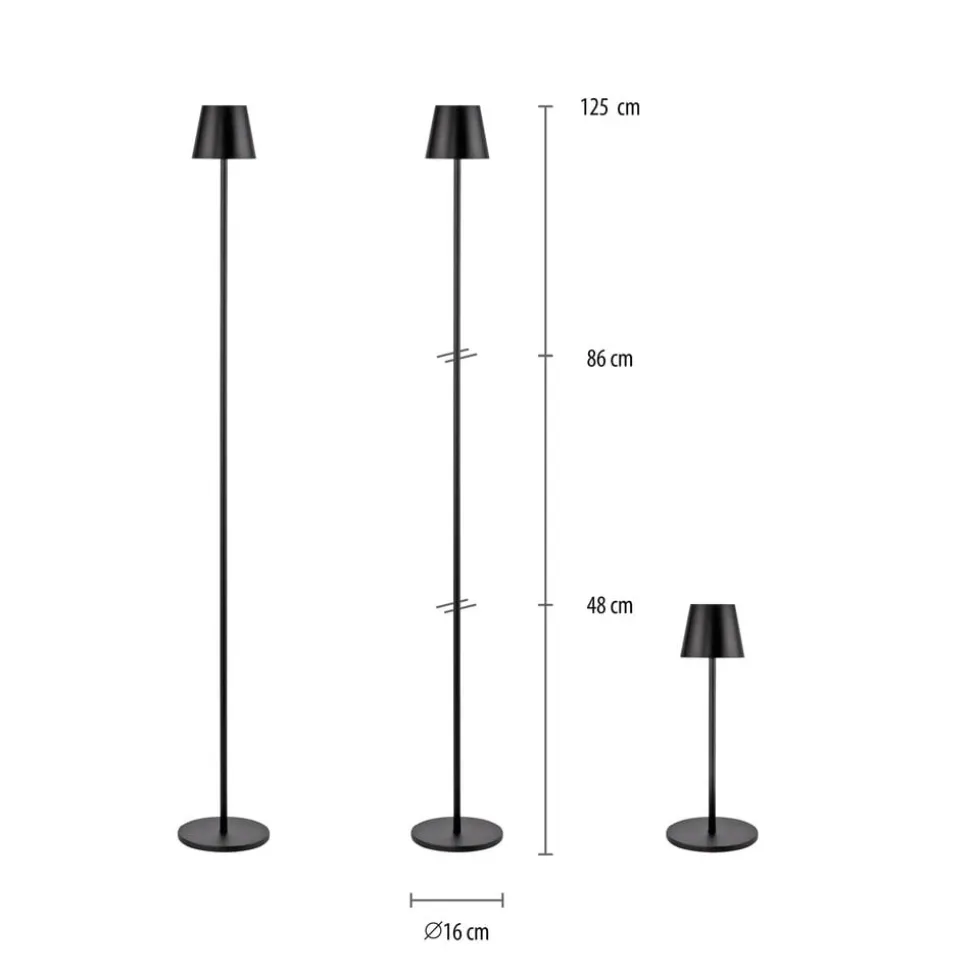 JUST LIGHT. Euria LED-gulvlampe, sort, jern, IP54