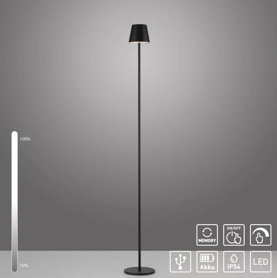 JUST LIGHT. Euria LED-gulvlampe, sort, jern, IP54
