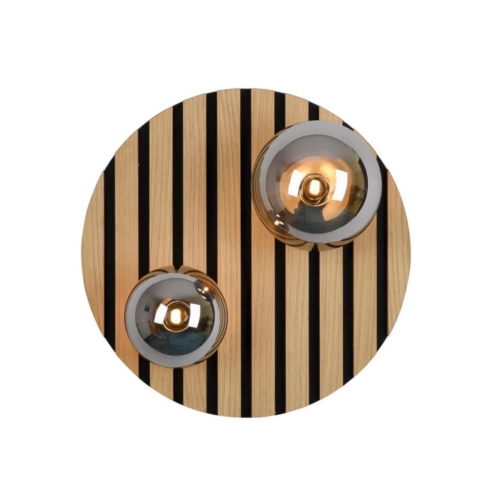 JUST LIGHT. Grøn Stika loftlampe, rund, 2 lyskilder, træ