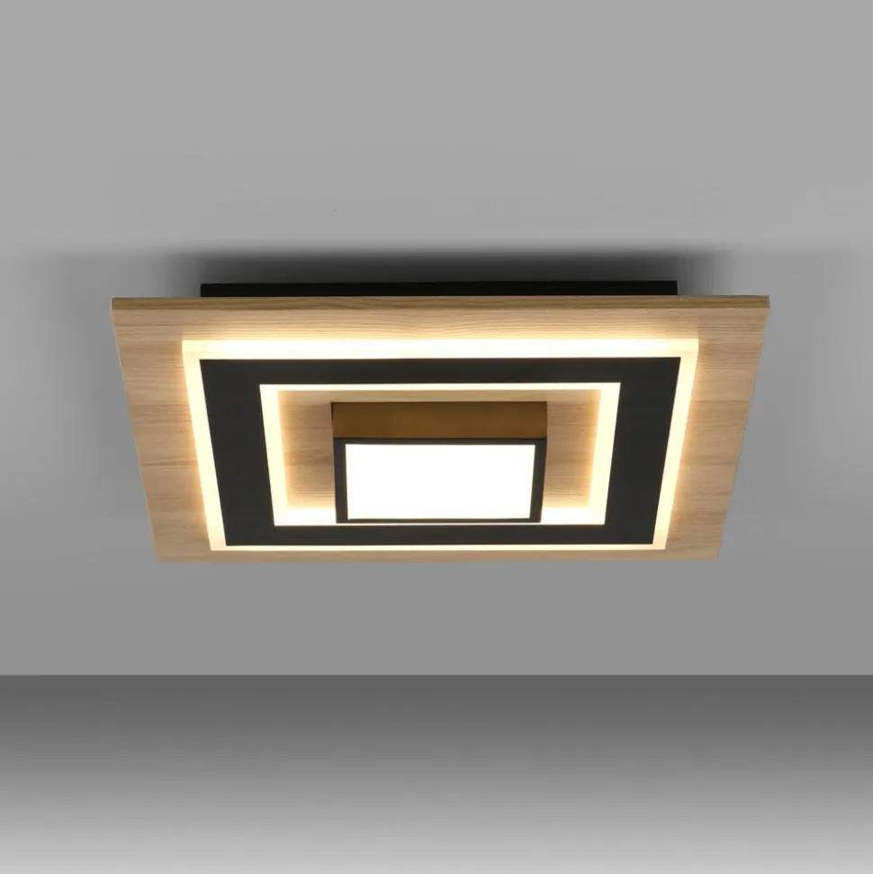 JUST LIGHT. LED loftlampe Tola, kantet, 2 lyskilder, træ, 3000 K