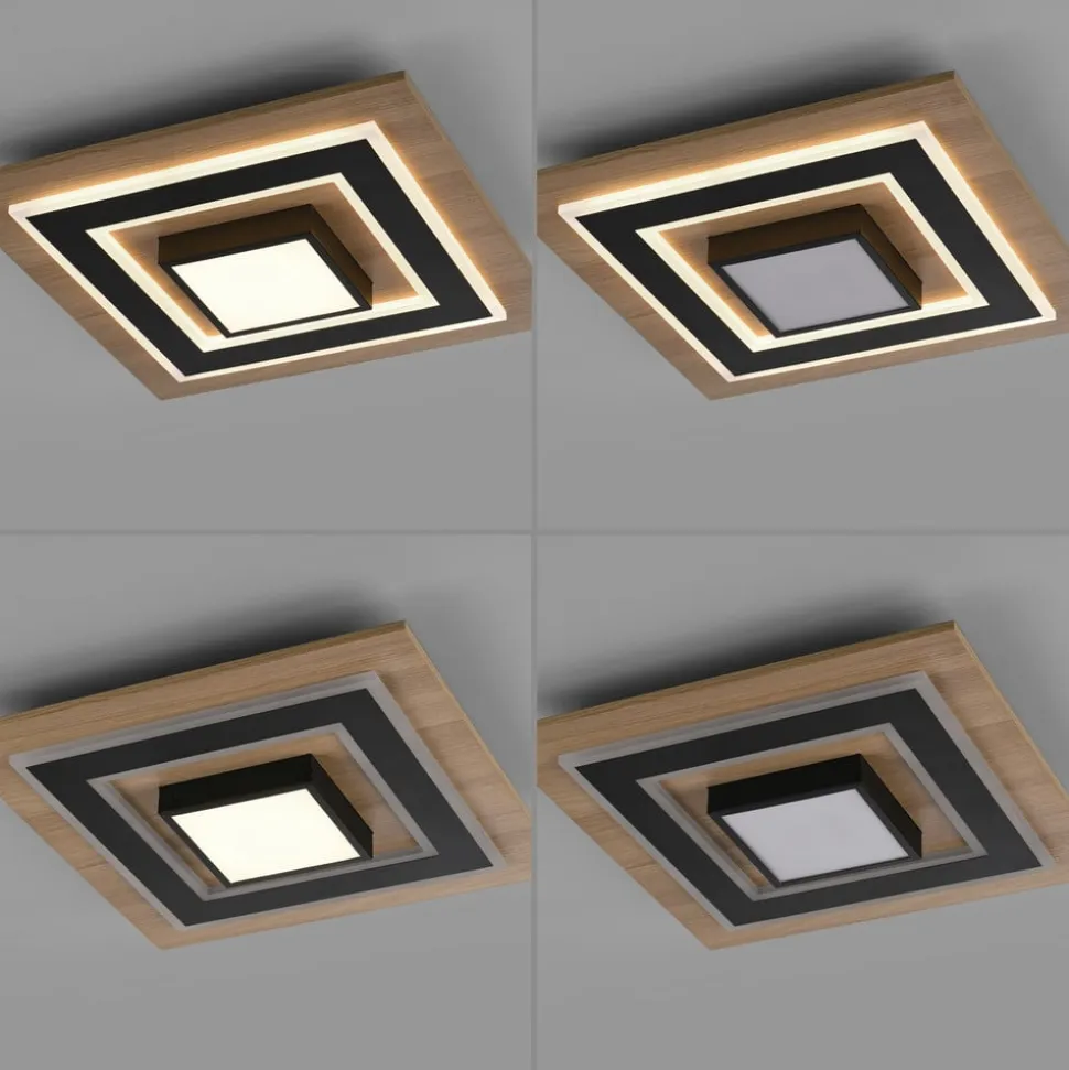 JUST LIGHT. LED loftlampe Tola, kantet, 2 lyskilder, træ, 3000 K
