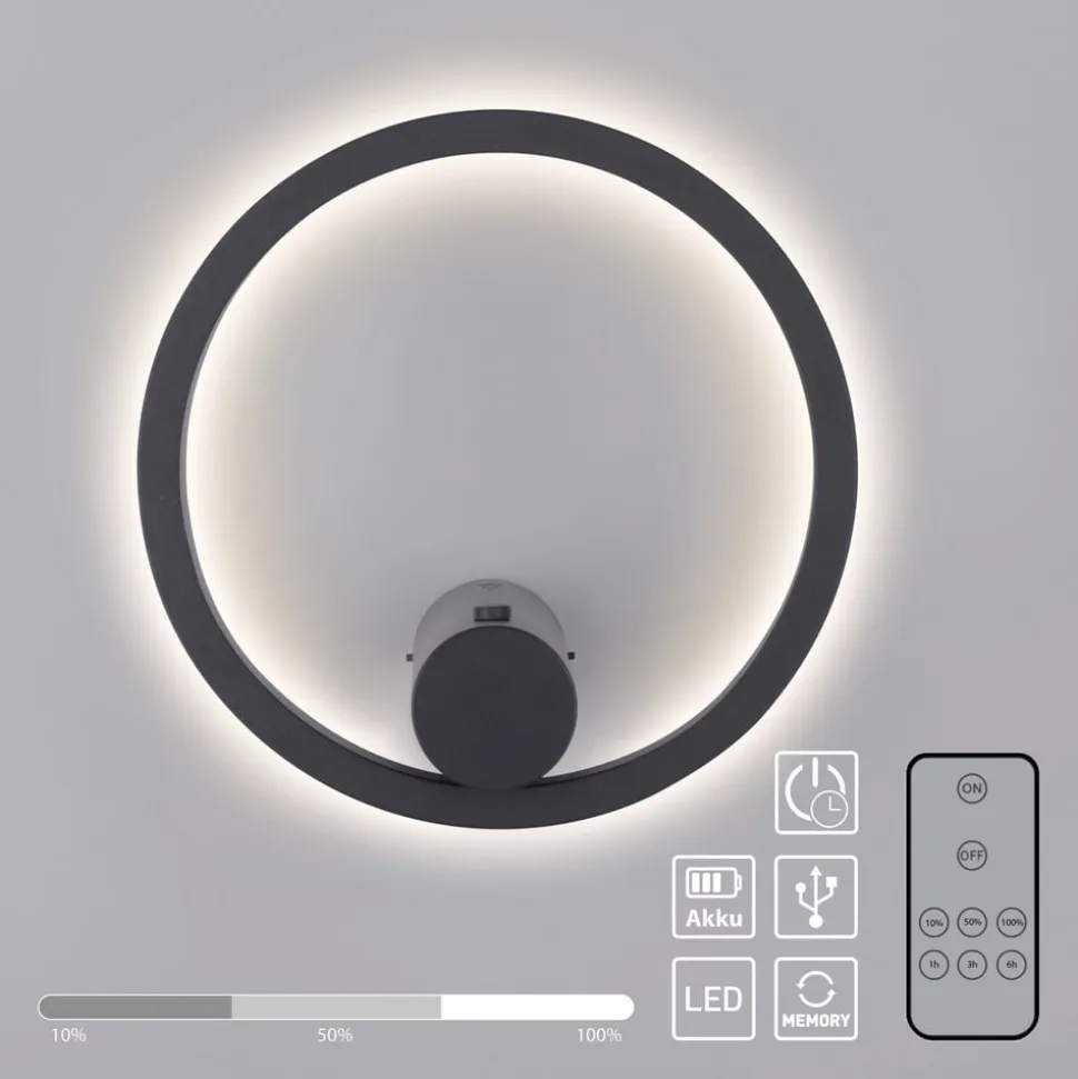 JUST LIGHT. LED-batteridrevet væglampe Archie, sort, 3.000 K