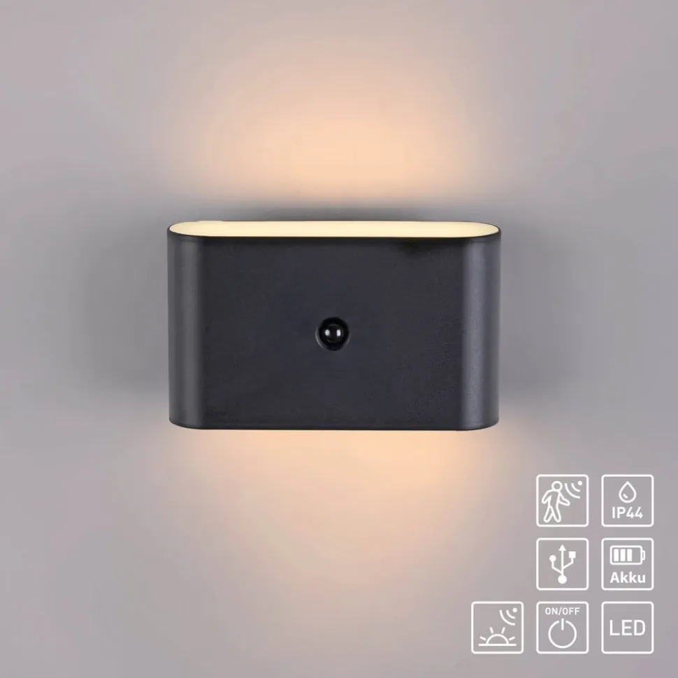 JUST LIGHT. LED-batteridrevet væglampe Ziddy sort Sensor 3.000K