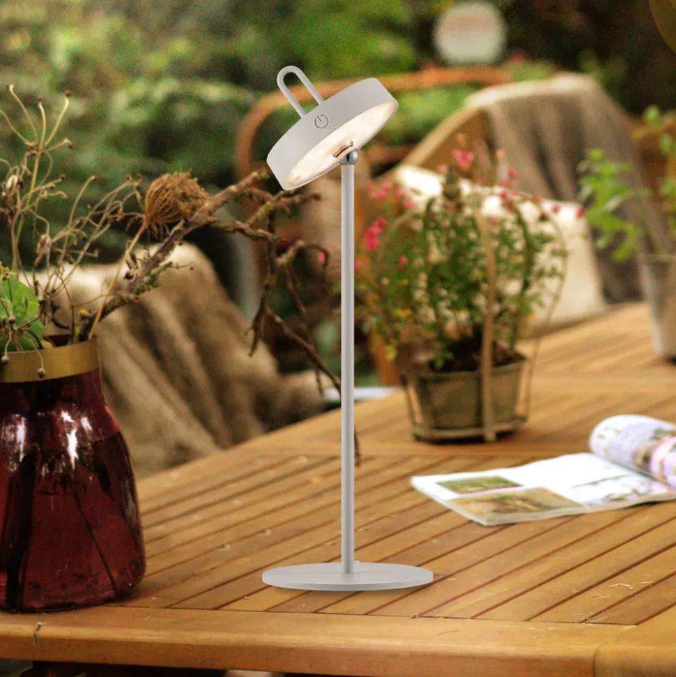 JUST LIGHT. LED-bordlampe Amag grå-beige jern IP44