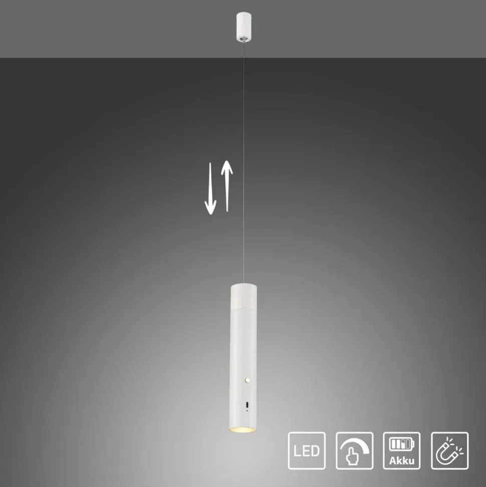 JUST LIGHT. LED-hængelampe med batteri, hvid, jern