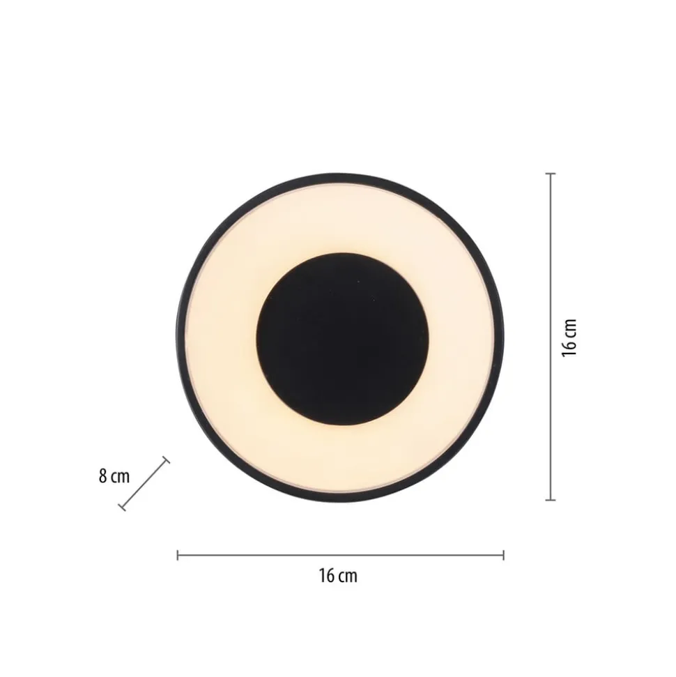 JUST LIGHT. LED-loftslampe Tanika sort, Ø16 cm, dæmpbar