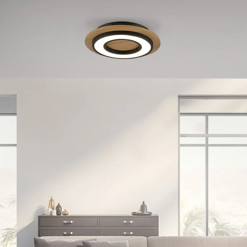 JUST LIGHT. Loftlampe Tola, rund, træ, 3.000 K