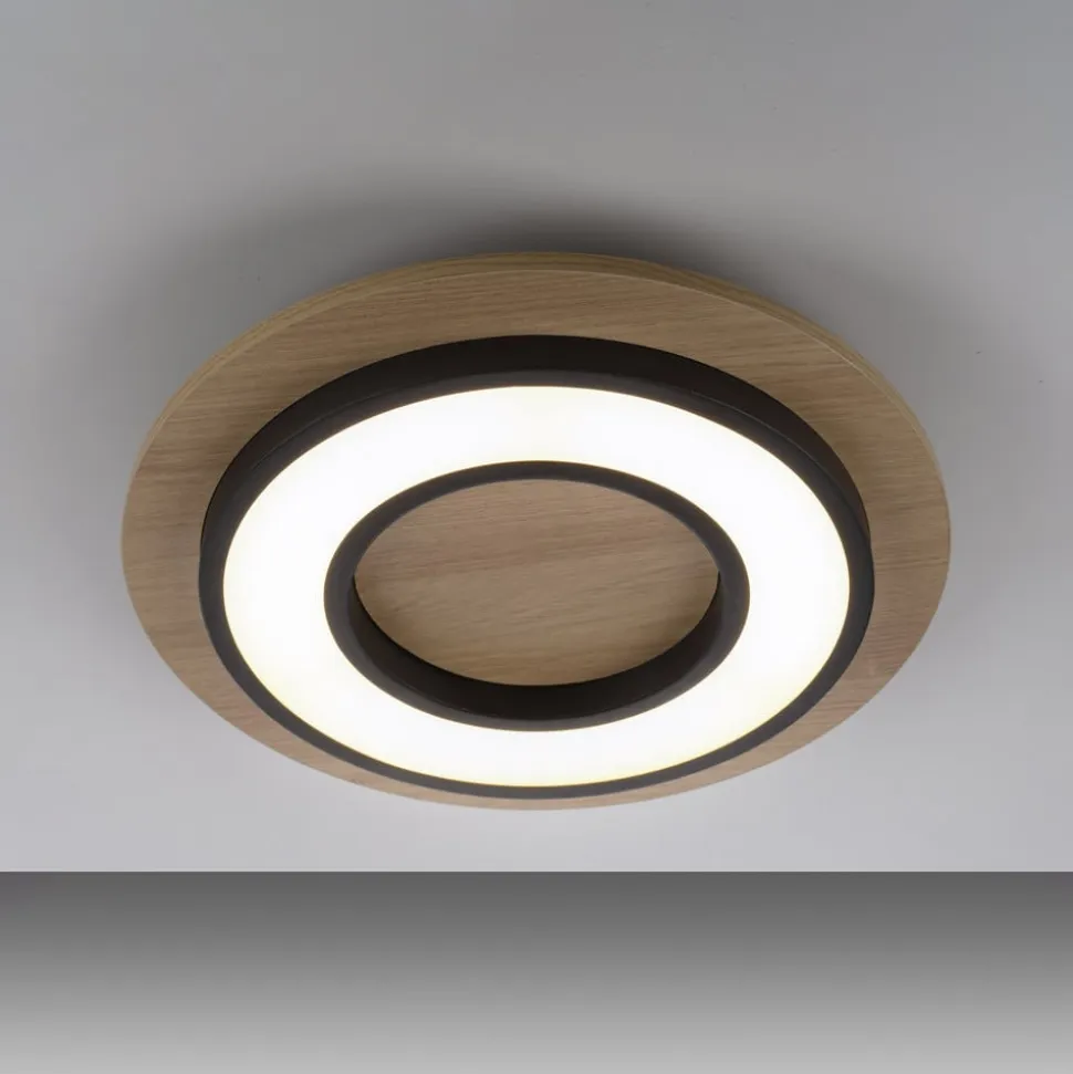 JUST LIGHT. Loftlampe Tola, rund, træ, 3.000 K