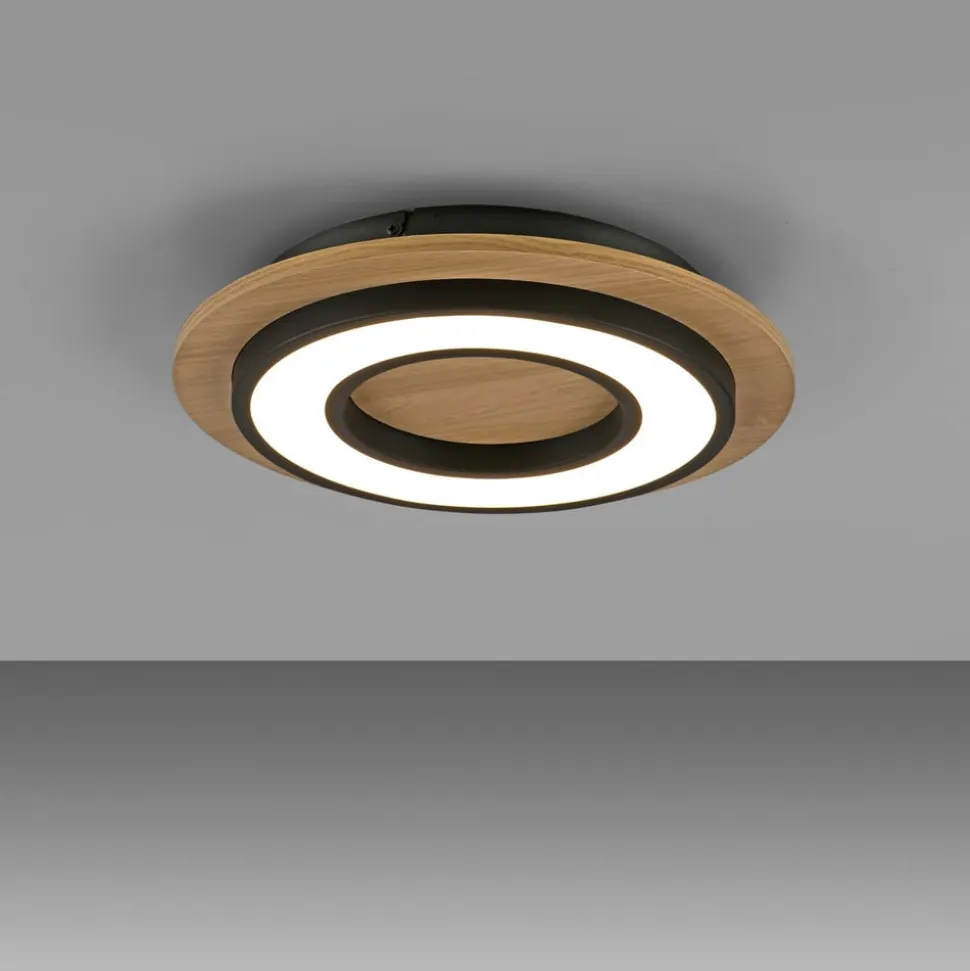 JUST LIGHT. Loftlampe Tola, rund, træ, 3.000 K