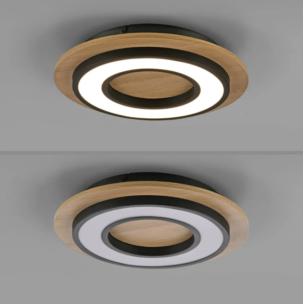 JUST LIGHT. Loftlampe Tola, rund, træ, 3.000 K