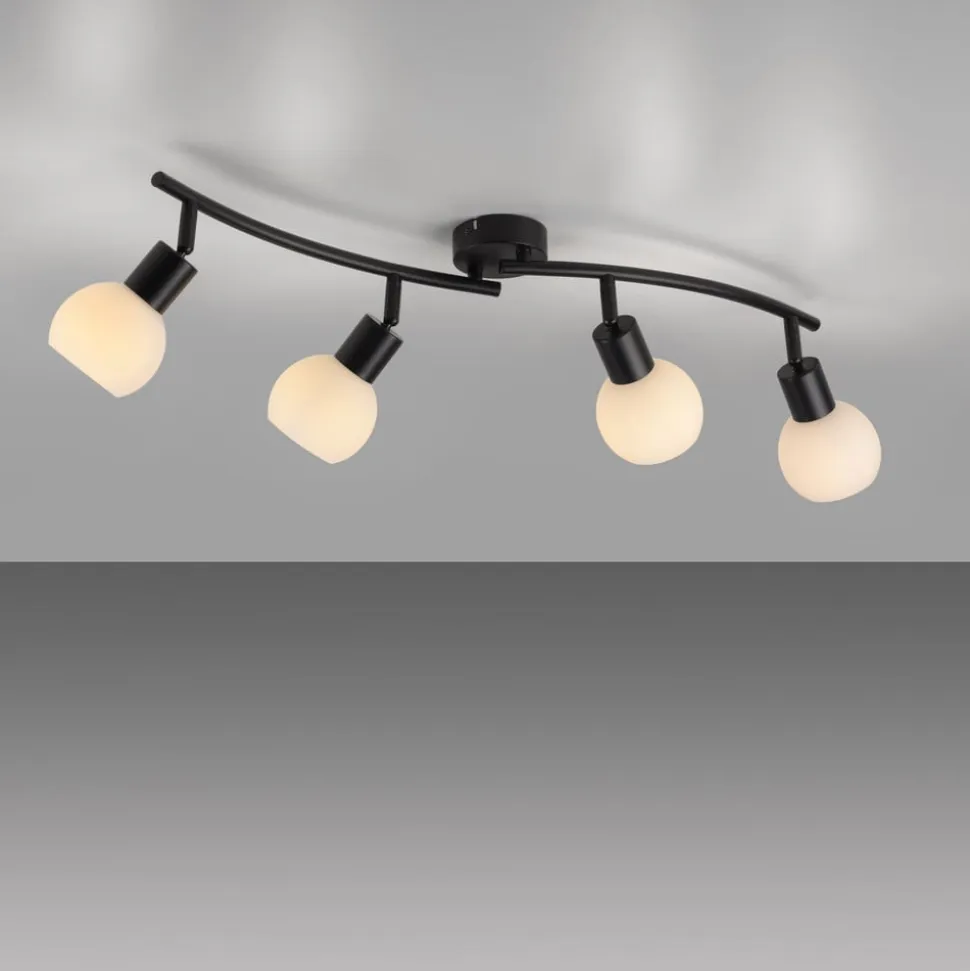JUST LIGHT. Loki loftlampe, 4 lyskilder, sort, jern, glas