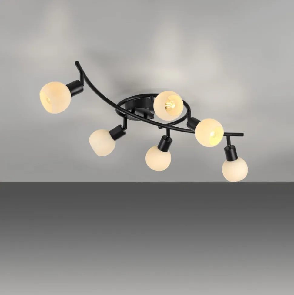 JUST LIGHT. Loki loftlampe, 6 lyskilder, sort, jern, glas