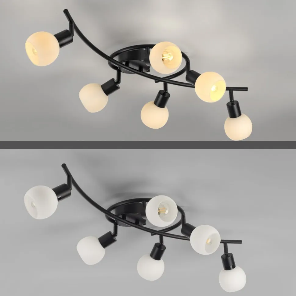 JUST LIGHT. Loki loftlampe, 6 lyskilder, sort, jern, glas