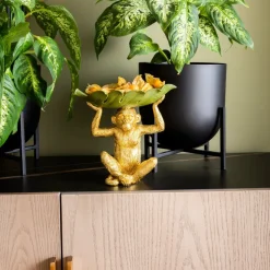 KARE Banana Leaf dekorativ skål, guld/grøn, håndmalet