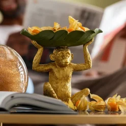 KARE Banana Leaf dekorativ skål, guld/grøn, håndmalet