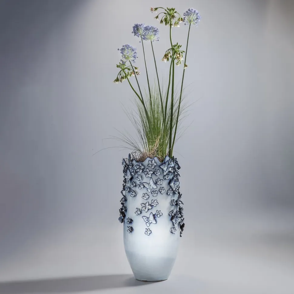 KARE Butterflies-vase, lyseblå, højde 50 cm, stentøj