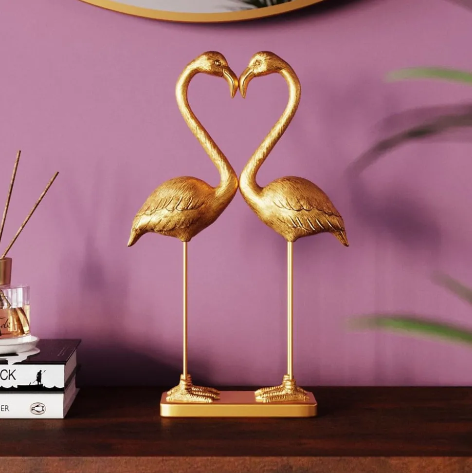 KARE dekorationsfigur Flamingo Love, guldfarvet, højde 39 cm