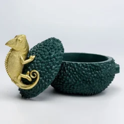 KARE dekorationsæske Chameleon, højde 20 cm, mørkegrøn, guld